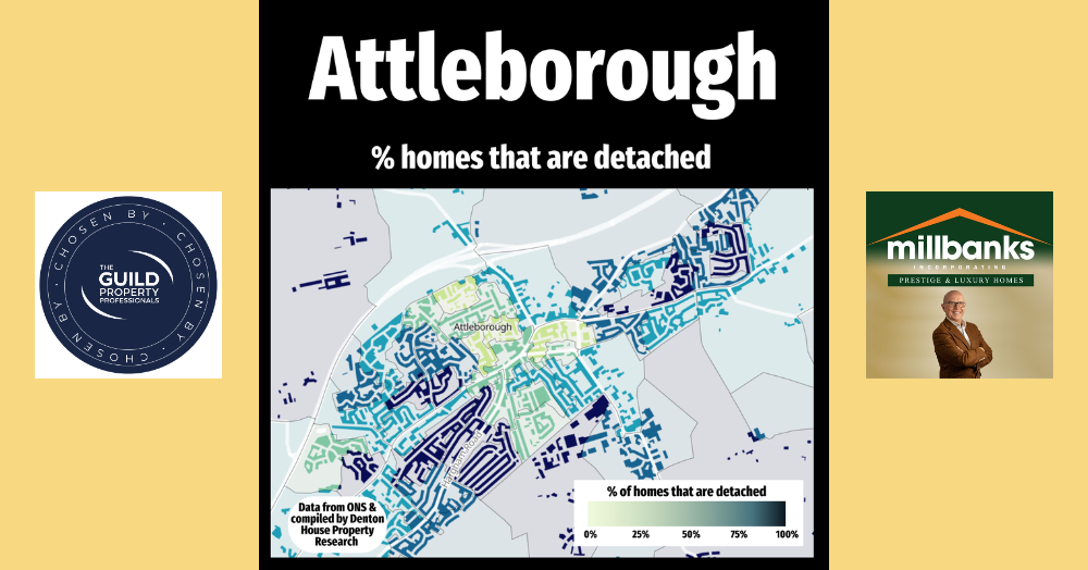 BLUE HEAT MAP – % of Detached Homes in Attleborough